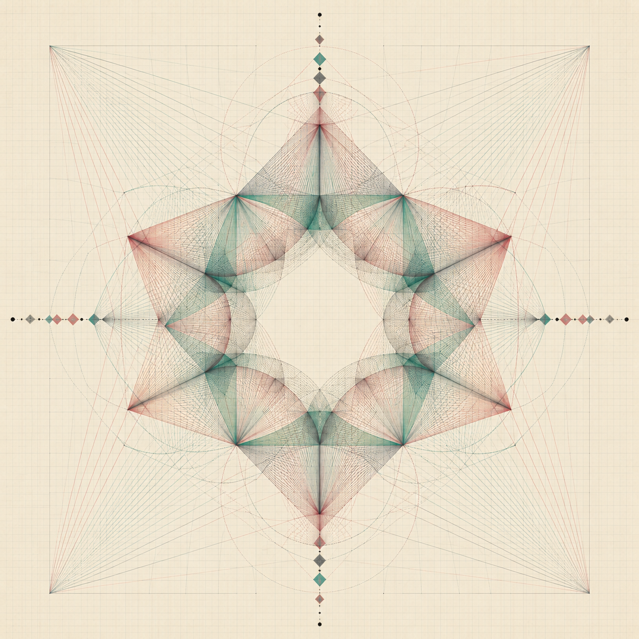 Original geometric artwork of interconnected centers